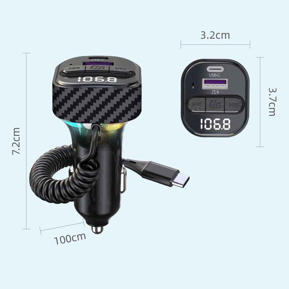 C52 Bluetooth-compatible Car MP3 Player FM Transmitter Type-C + QC3.0 USB Car Charger with PD 30W Type-C Cable