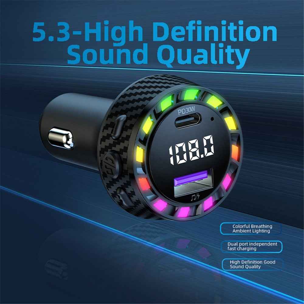 C55 USB+Type-C Car Fast Charger Bluetooth-compatible FM Transmitter with Breathing Light
