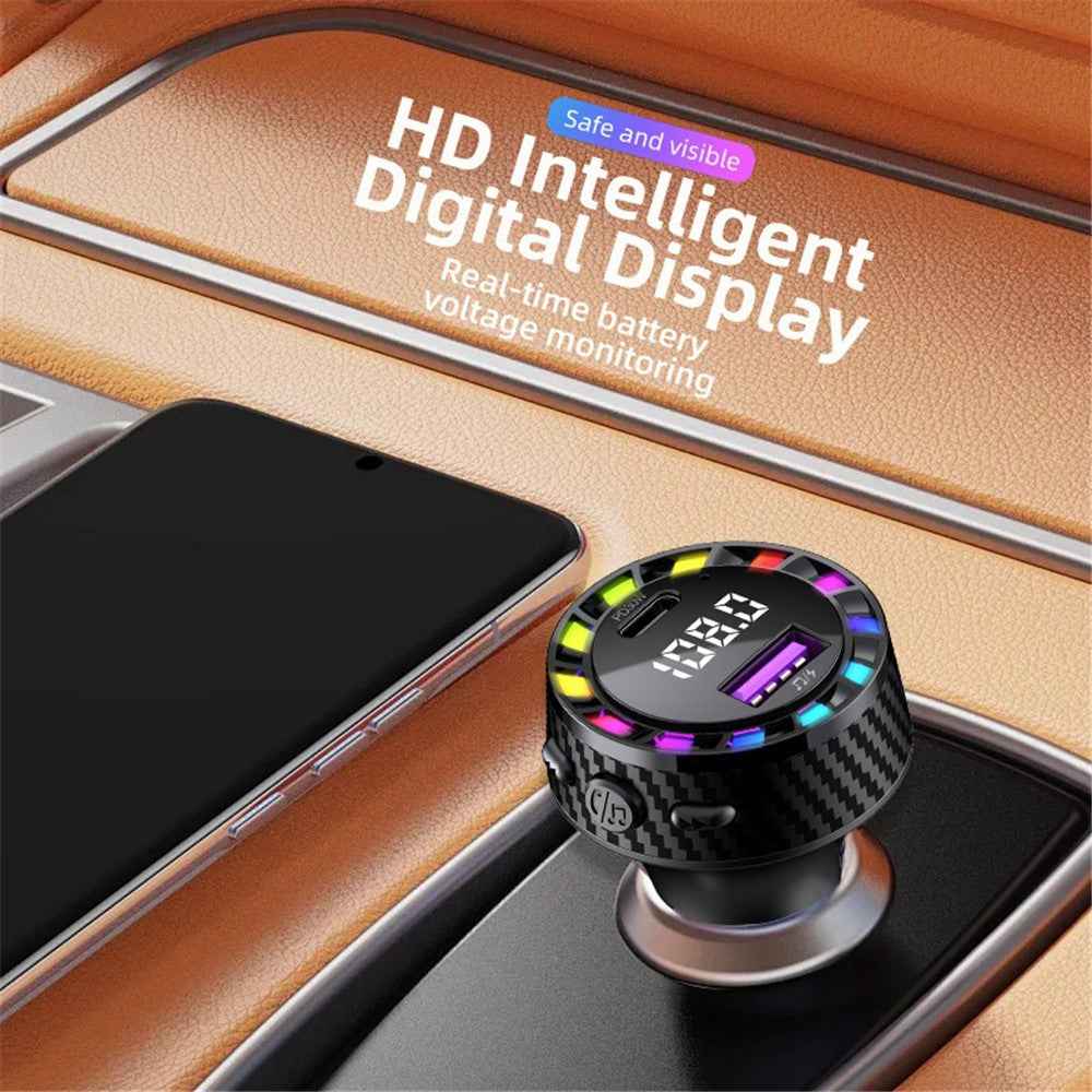 C55 USB+Type-C Car Fast Charger Bluetooth-compatible FM Transmitter with Breathing Light