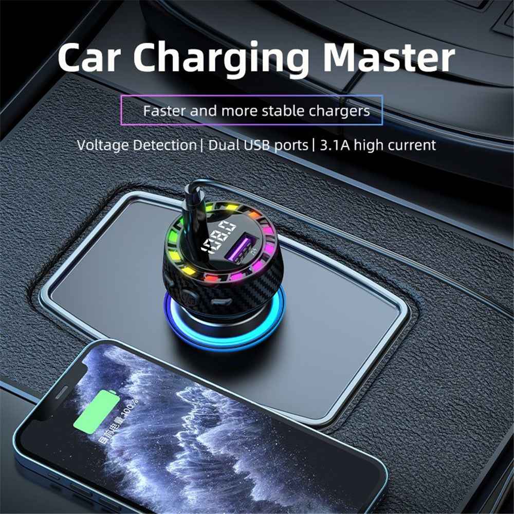 C55 USB+Type-C Car Fast Charger Bluetooth-compatible FM Transmitter with Breathing Light