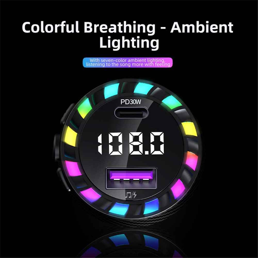 C55 USB+Type-C Car Fast Charger Bluetooth-compatible FM Transmitter with Breathing Light