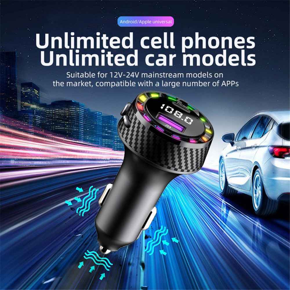 C55 USB+Type-C Car Fast Charger Bluetooth-compatible FM Transmitter with Breathing Light