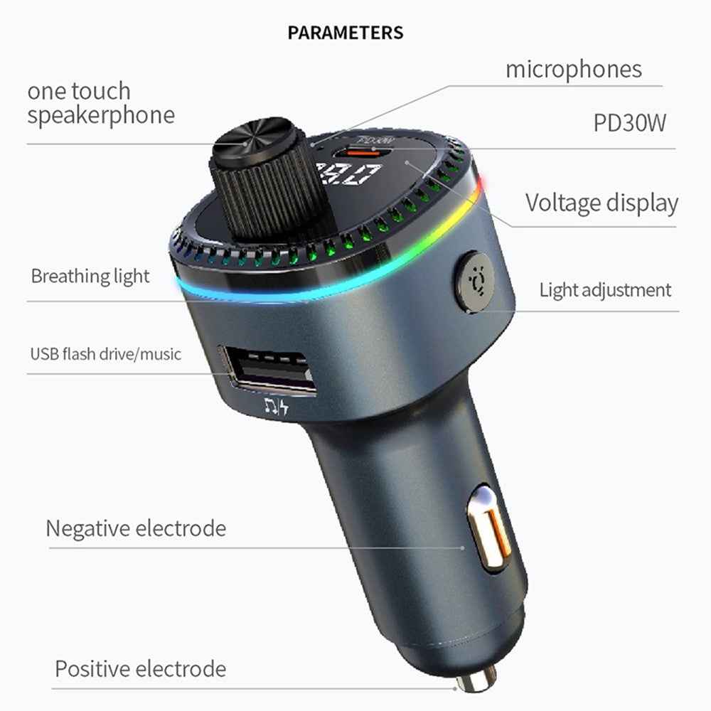 C58 Bluetooth-compatible Adapter FM Transmitter Car MP3 Music Player Type-C + USB Car Charger