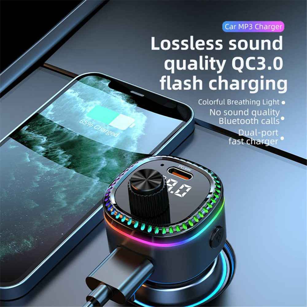 C58 Bluetooth-compatible Adapter FM Transmitter Car MP3 Music Player Type-C + USB Car Charger