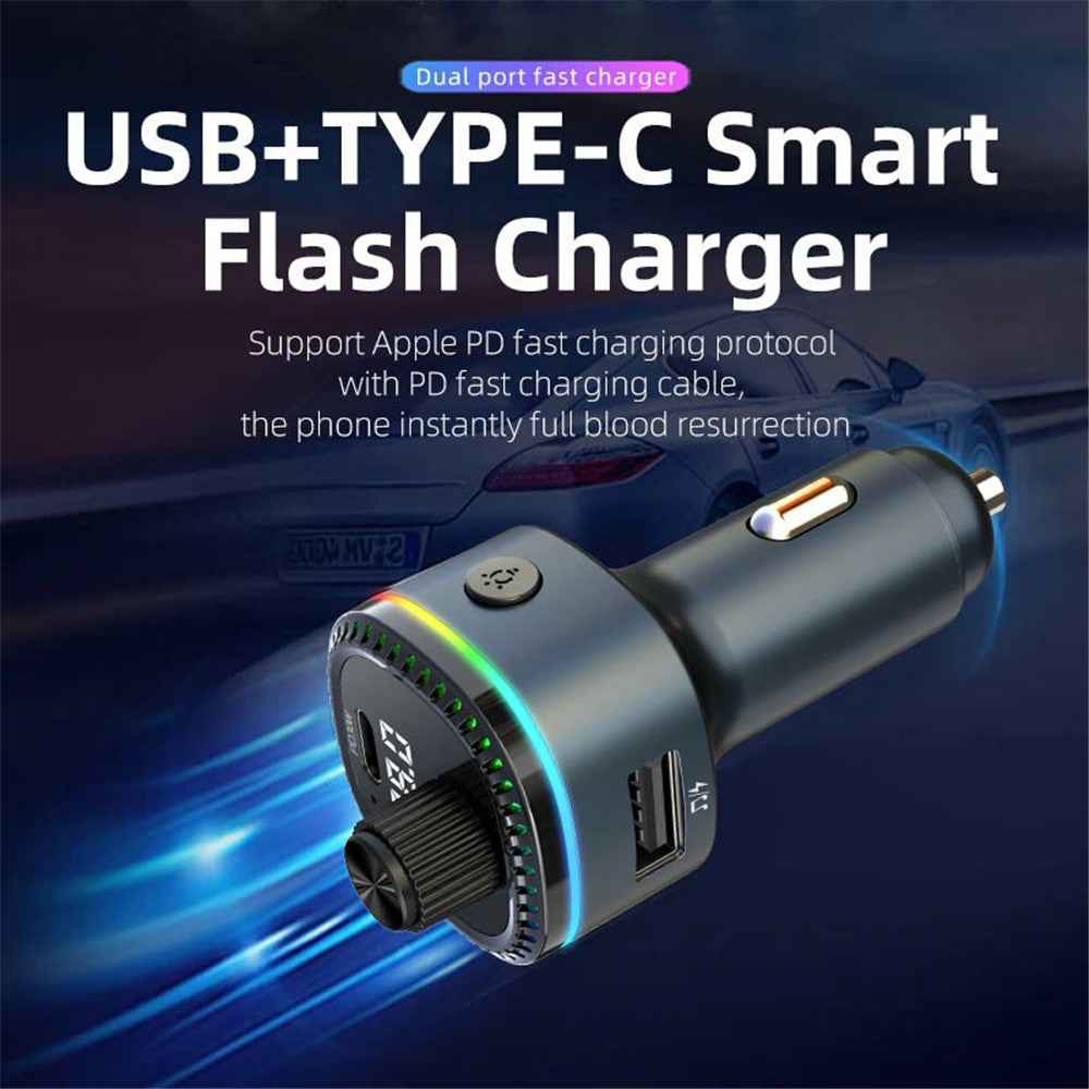 C58 Bluetooth-compatible Adapter FM Transmitter Car MP3 Music Player Type-C + USB Car Charger
