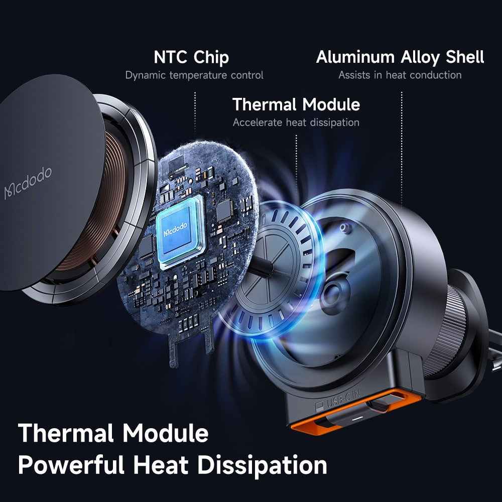 MCDODO CH-3000 Car Air Outlet 15W Magnetic Wireless Car Charger with Built-In Retractable Cable