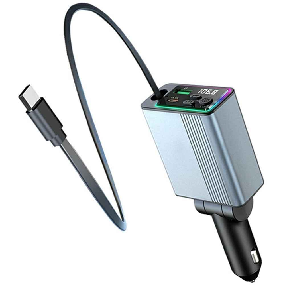 C77 Bluetooth-compatible Car Charger FM Transmitter Fast Charging Adapter with PD 30W Extendable Type-C Cable