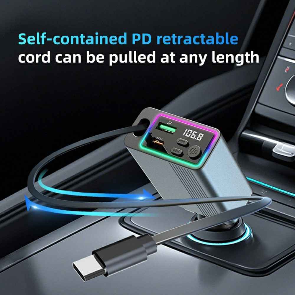 C77 Bluetooth-compatible Car Charger FM Transmitter Fast Charging Adapter with PD 30W Extendable Type-C Cable