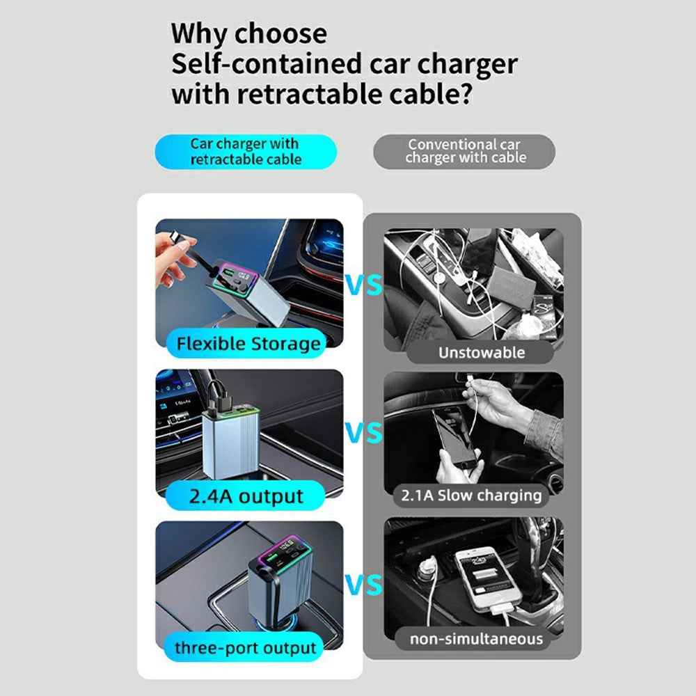 C77 Bluetooth-compatible Car Charger FM Transmitter Fast Charging Adapter with PD 30W Extendable Type-C Cable