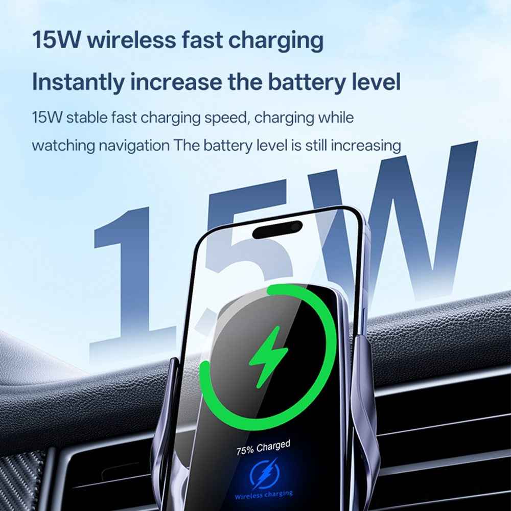 SD32 15W Fast Wireless Charging Car Air Vent Phone Holder 360° Rotation Auto-Clamping Navigation Mount - Silver