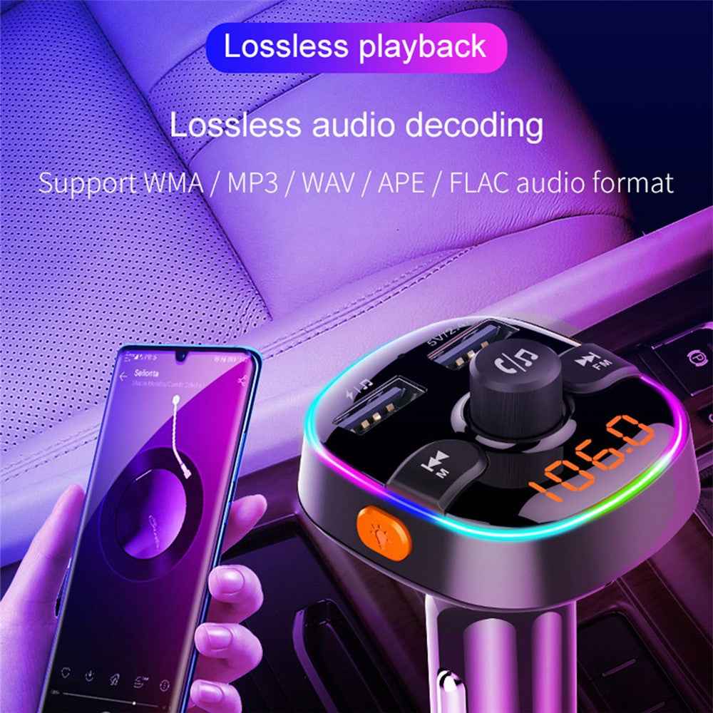 BC52L Car Bluetooth-compatible 5.0 FM Transmitter MP3 Audio Music Adapter Support TF Card/U-disk Dual USB Port Car Charger for Smartphone