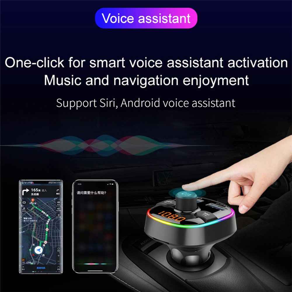 BC52L Car Bluetooth-compatible 5.0 FM Transmitter MP3 Audio Music Adapter Support TF Card/U-disk Dual USB Port Car Charger for Smartphone