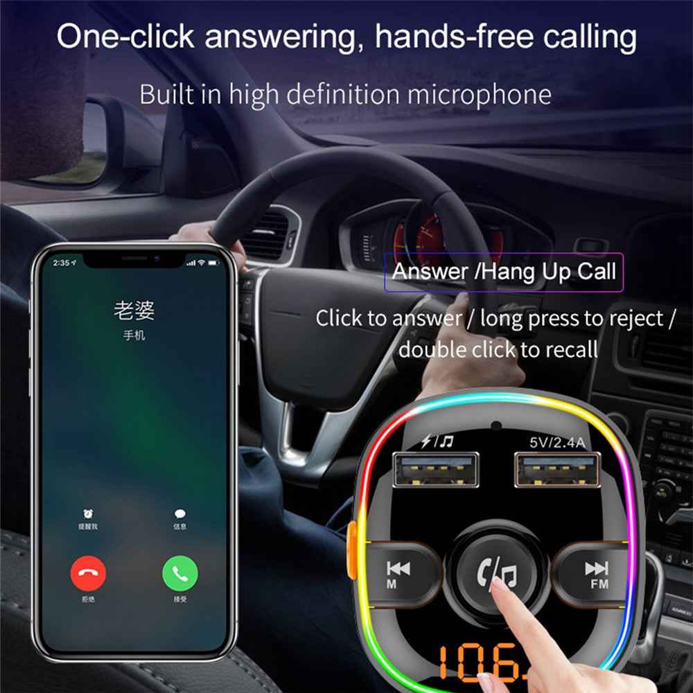 BC52L Car Bluetooth-compatible 5.0 FM Transmitter MP3 Audio Music Adapter Support TF Card/U-disk Dual USB Port Car Charger for Smartphone