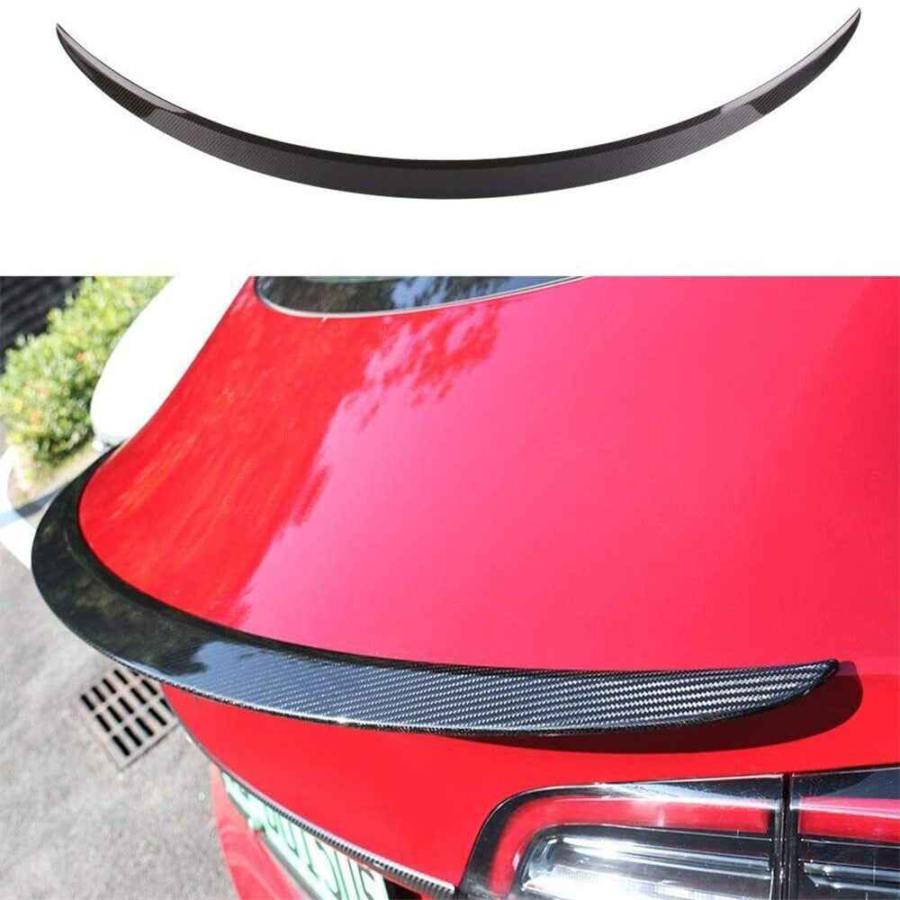 Car Spoiler Wing Decorative Strip Spoiler Non-Punching Car Rear Wing for Tesla Model 3 (17-22) - Glossy Carbon Fiber