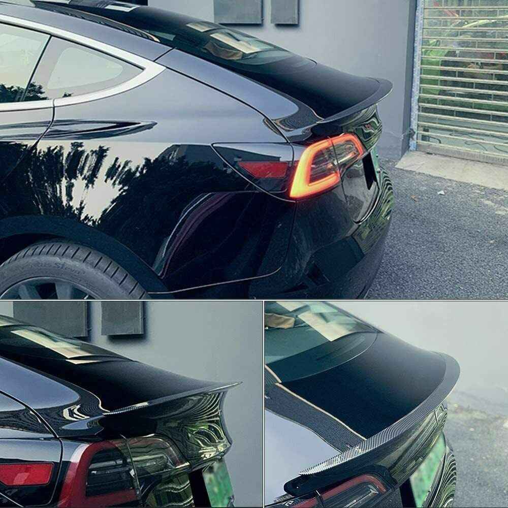 Car Spoiler Wing Decorative Strip Spoiler Non-Punching Car Rear Wing for Tesla Model 3 (17-22) - Matte Carbon Fiber