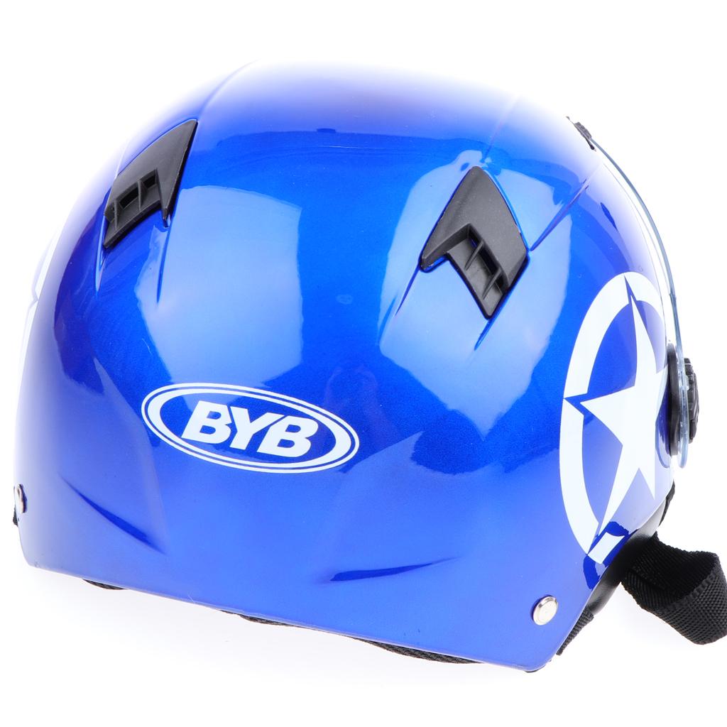 Half Helmet Unisex Descent for Motorcycle Bike w/Sun Visor Short Blue Clear