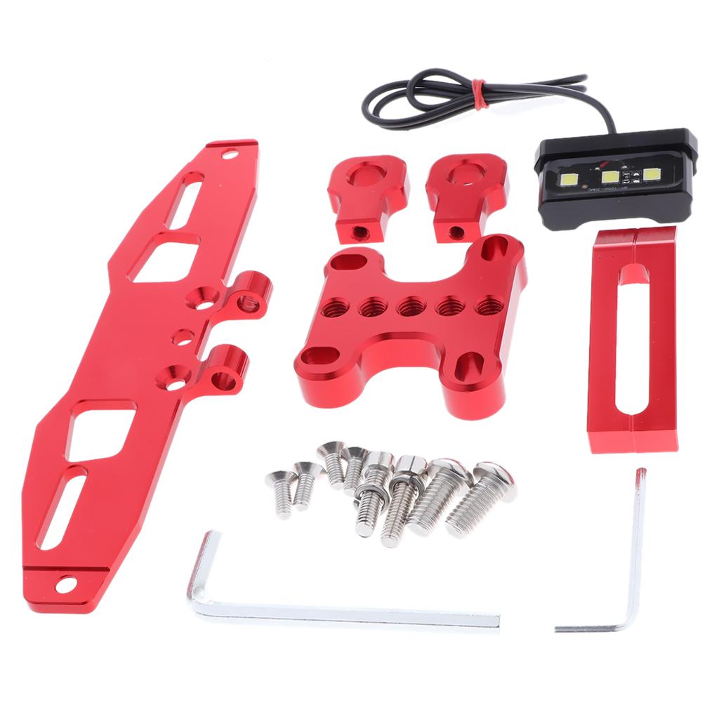 Motorcycle License Plate Holder Frame Bracket with 3 LED Tail Light Red