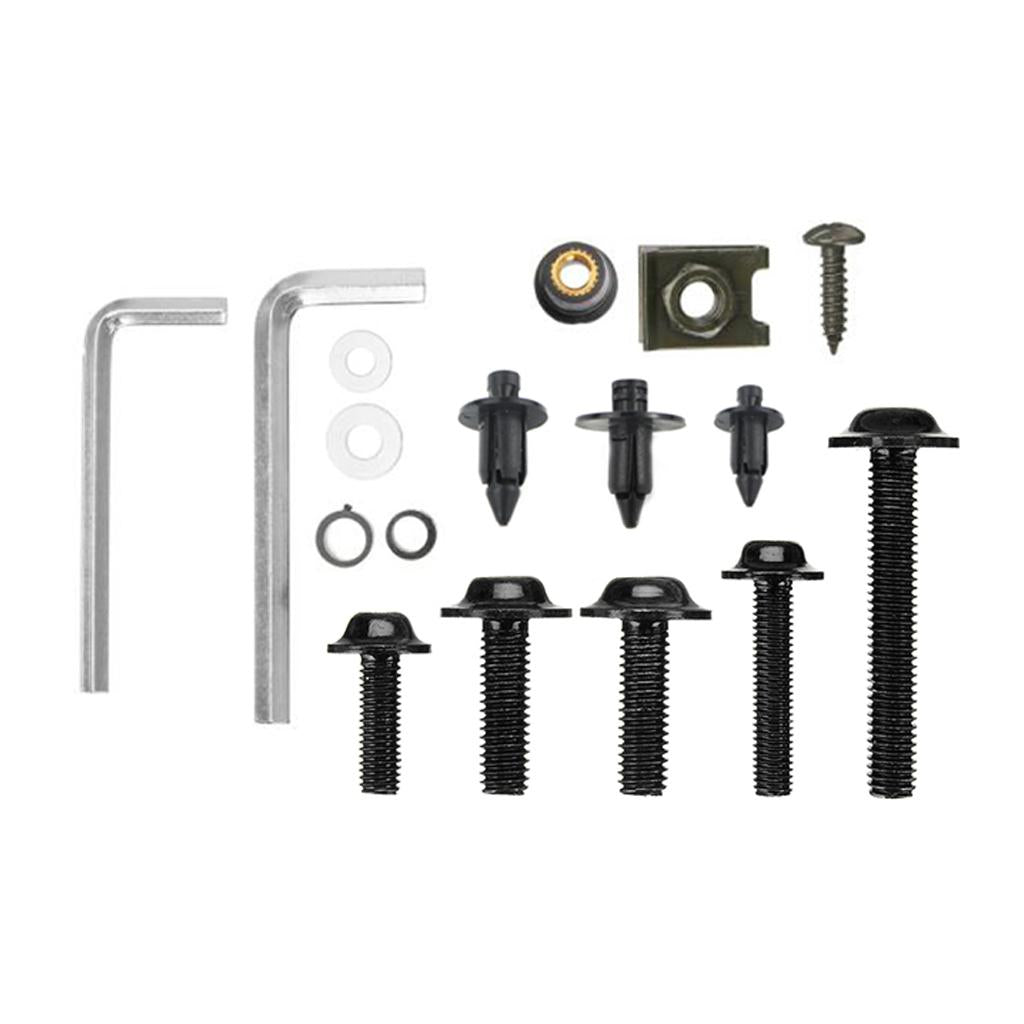 Complete Set Motorcycle Windscreen Fairing Bolts Fastener Clips Screw Black