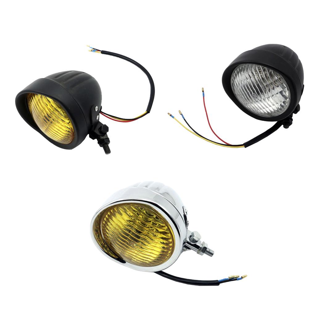 Retro LED Headlamp 12V Headlamp  for Harley Cruiser Cafe Racer   Black Mount Clear Lens
