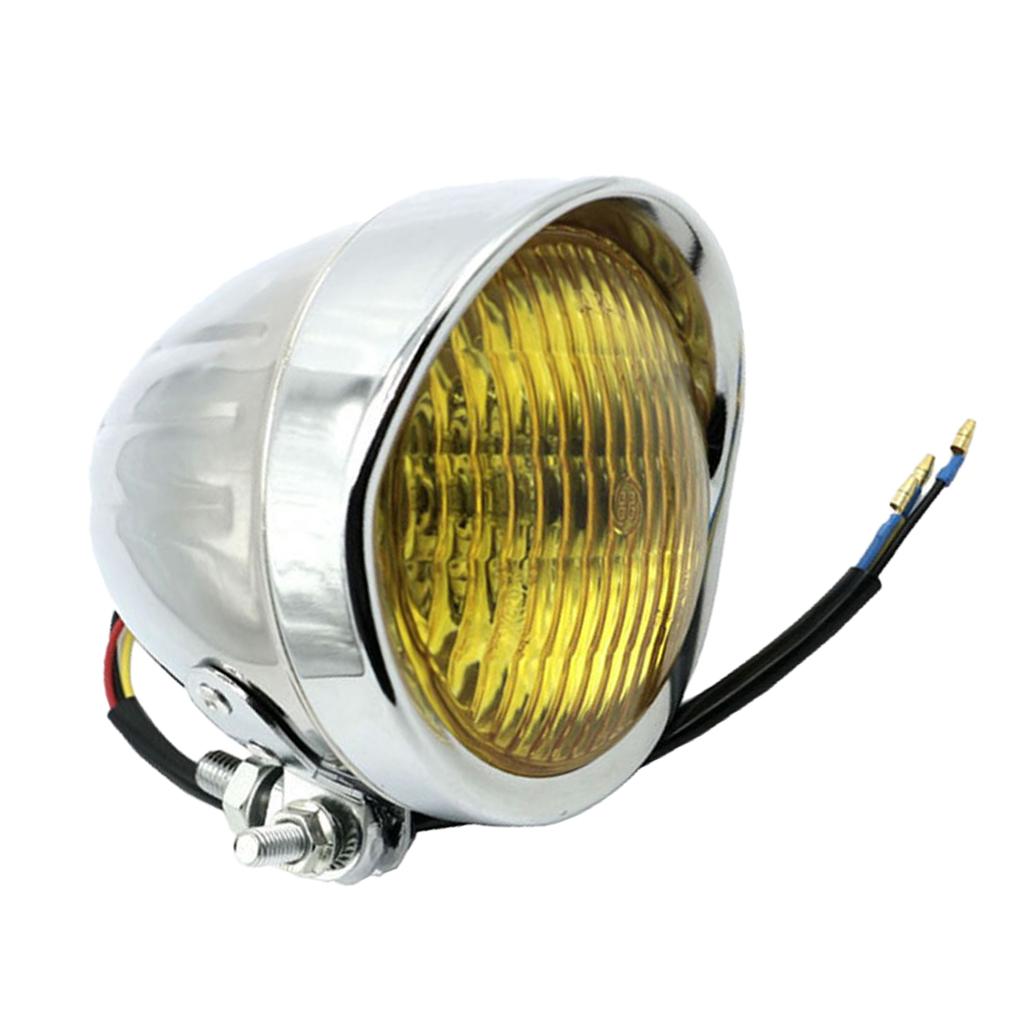 Retro LED Headlamp 12V Headlamp  for Harley Cruiser Cafe Racer   Chrome Mount Amber Lens