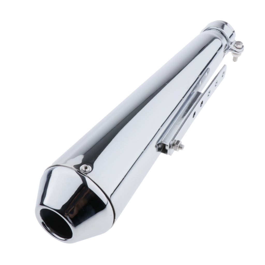 Motorcycle Cafe Racer Exhaust Pipe with Sliding Bracket Universal Silver