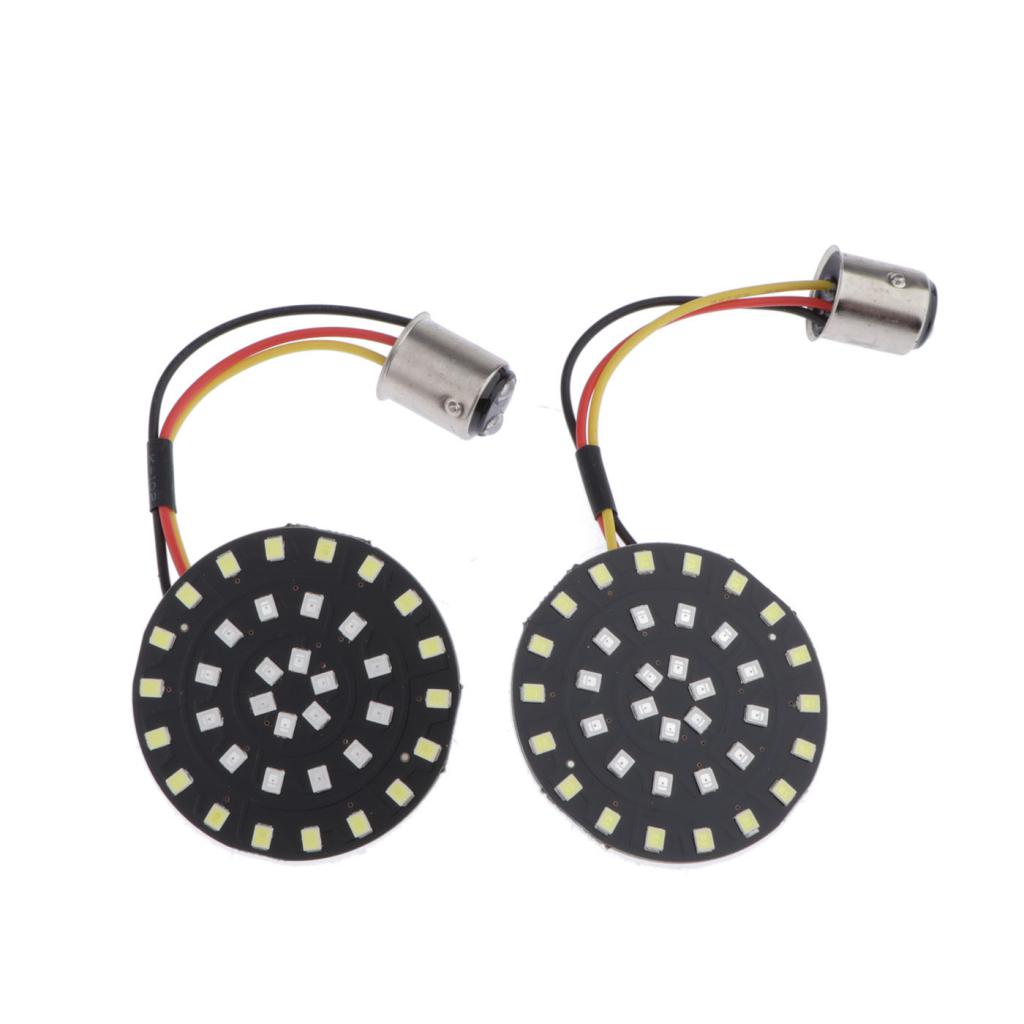 Pair 1156 Bullet LED Turn Signal Inserts Light For Harley Touring Softail XL White Yellow