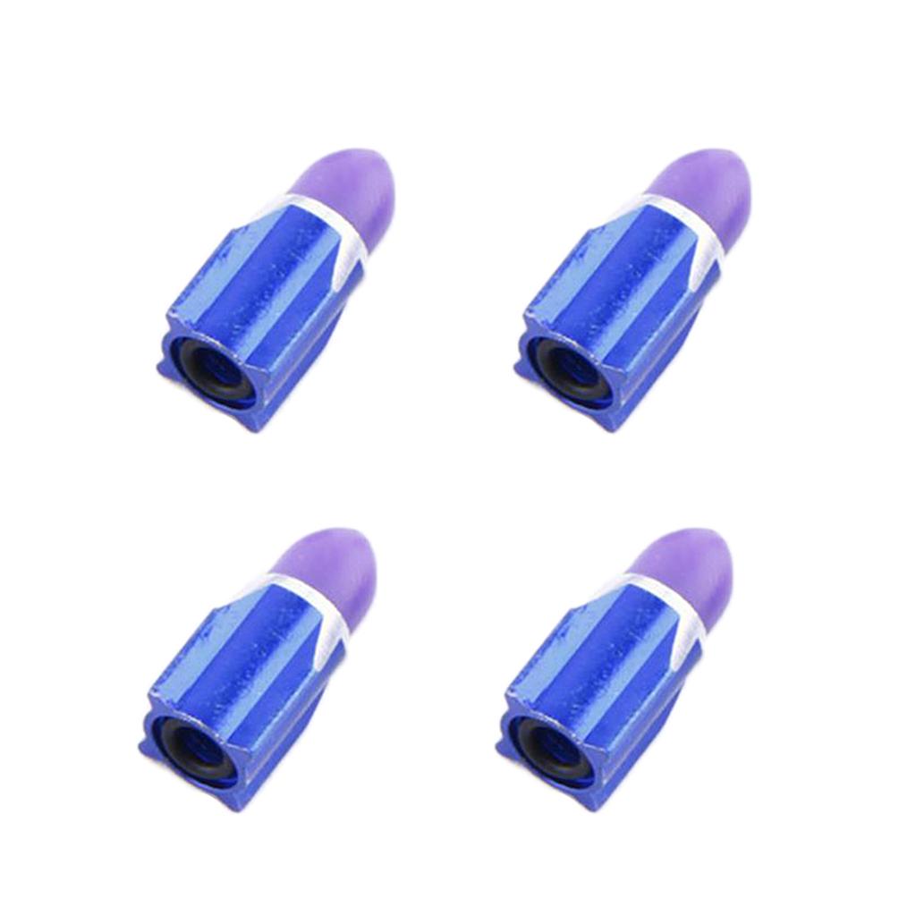 4Pieces Alloy Tire Stem Valve Caps Dust Cover for Motorcycle Blue + Purple