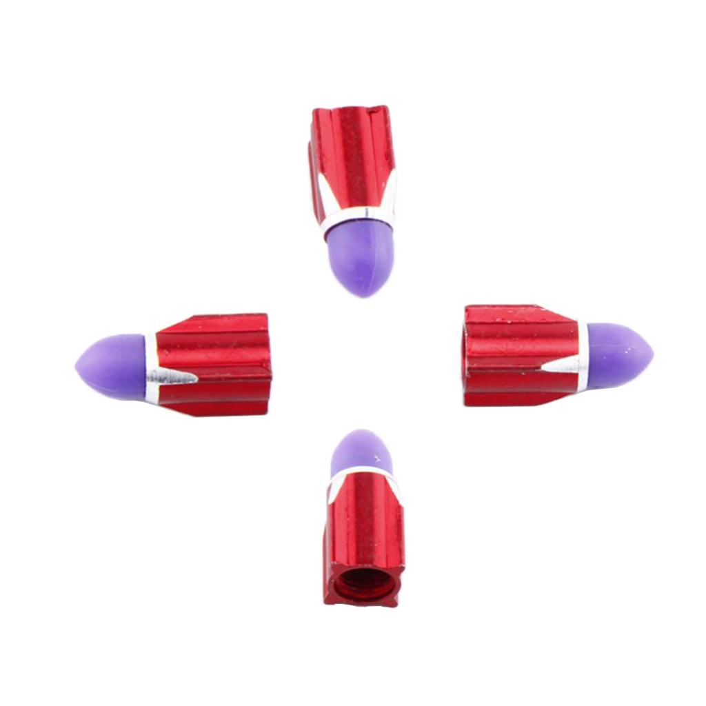 4Pieces Alloy Tire Stem Valve Caps Dust Cover for Motorcycle Red + Purple
