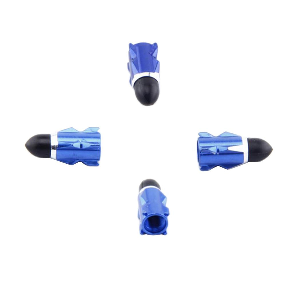 4Pieces Alloy Tire Stem Valve Caps Dust Cover for Motorcycle Blue + Black