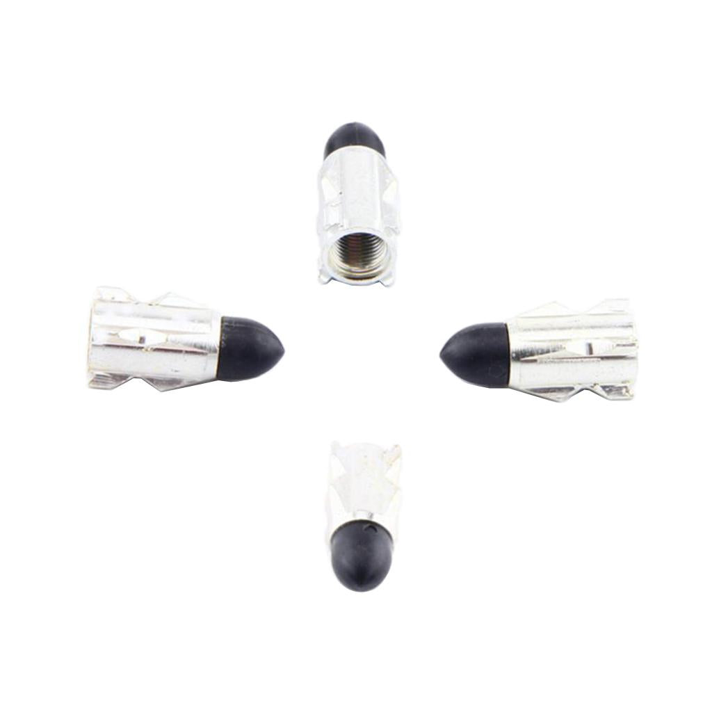 4Pieces Alloy Tire Stem Valve Caps Dust Cover for Motorcycle Silver + Black