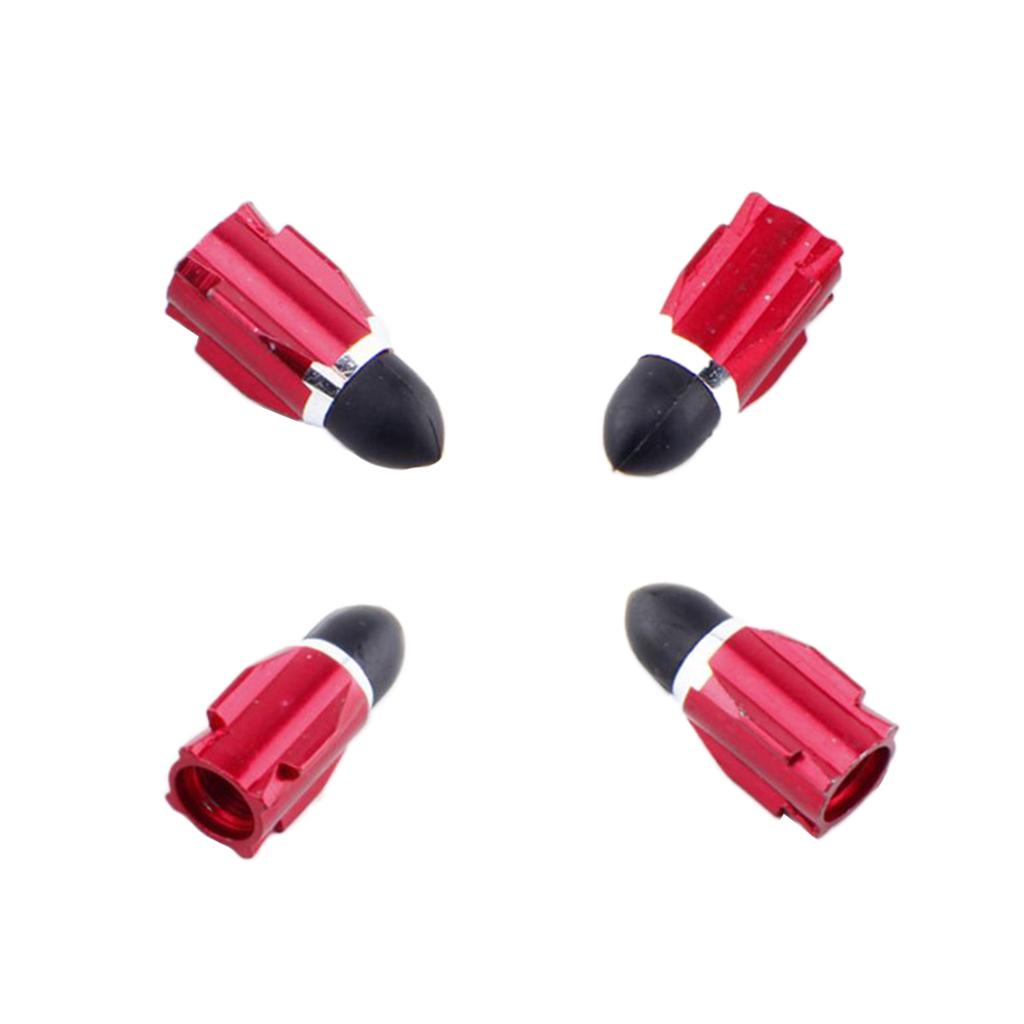 4Pieces Aluminum Tire Stem Valve Caps Dust Cover for Motorcycle Red+Black