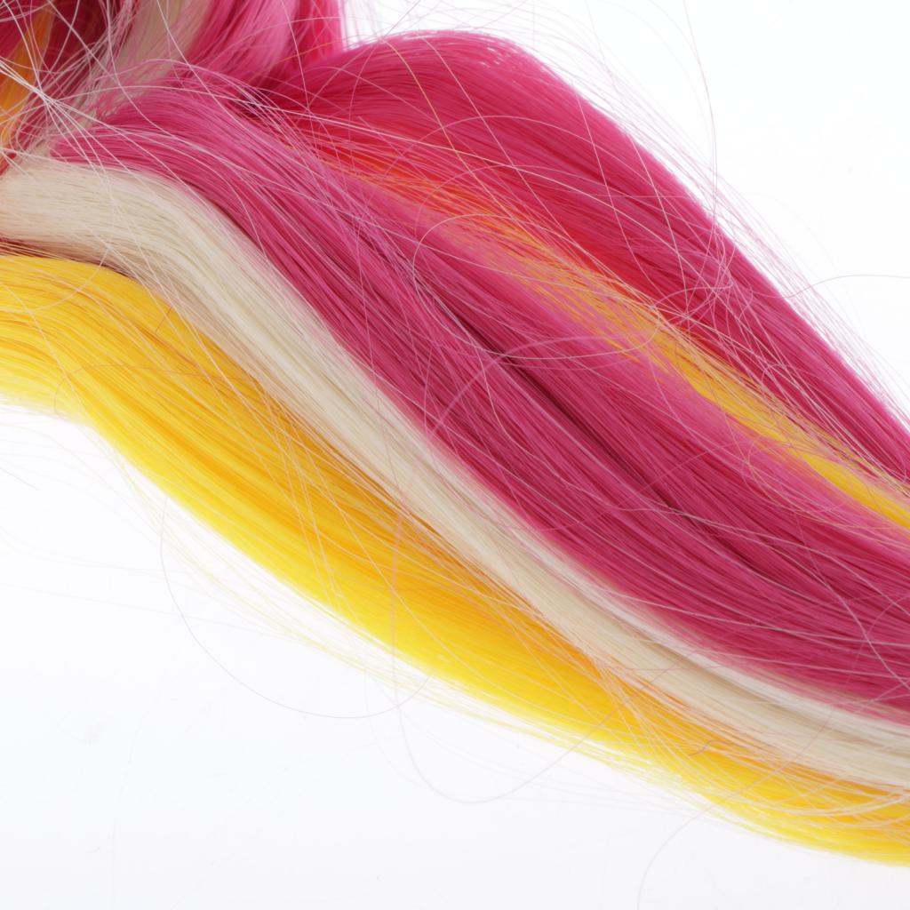 Helmet Braids Ponytail Motorcycle Helmet Curly Wig Pink + White + Yellow