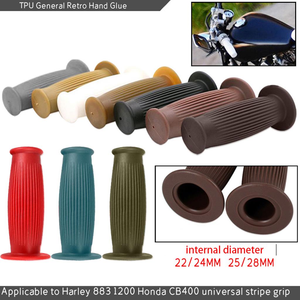 Pair Universal Motorcycle HandleBar Hand Grip Retro Handlebar Black 22 24MM
