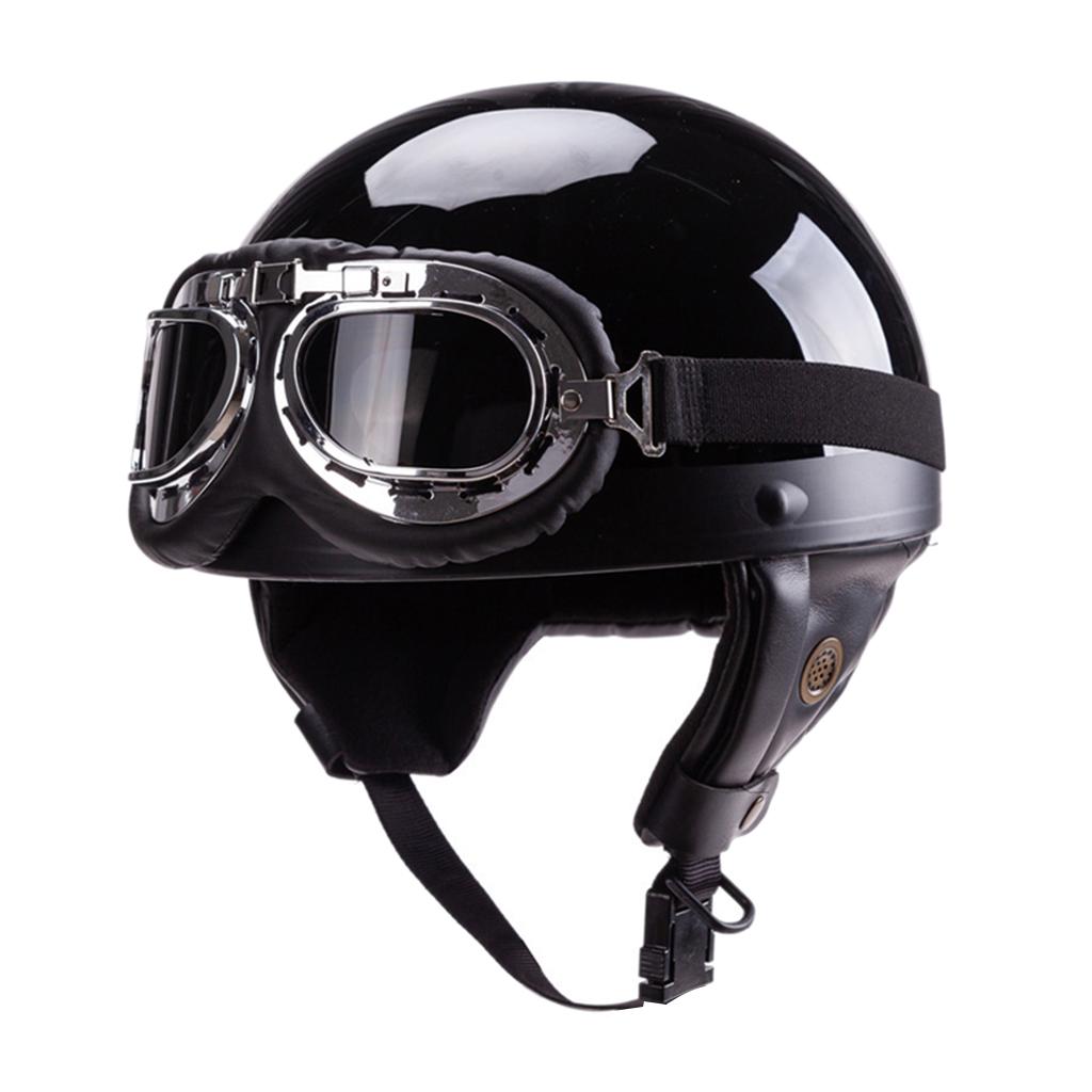 German Style Motorcycle Helmet w/ Goggles for Cruiser Scooter Touring Biker