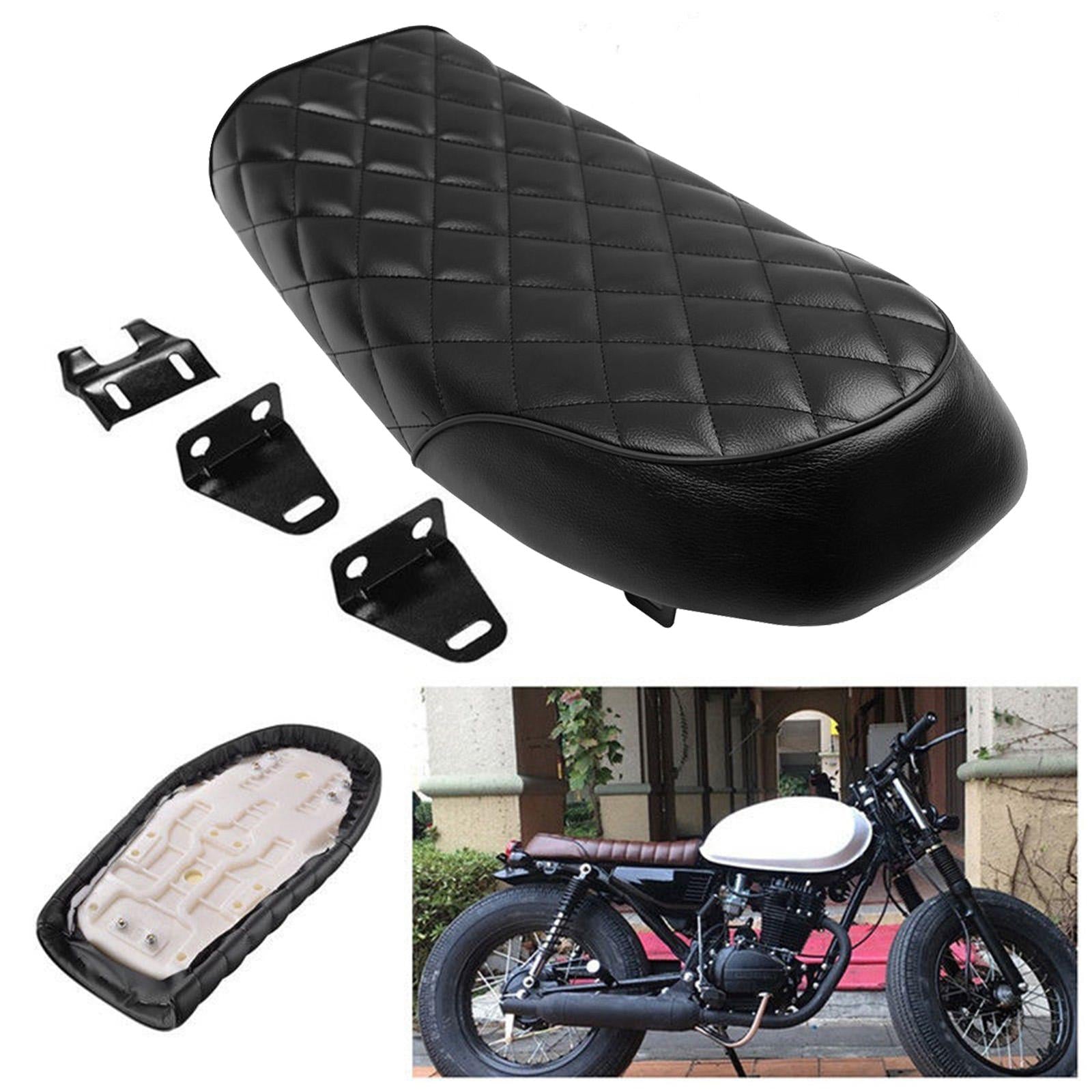 Soft Leatherette Motorcycle Seat Saddle fits Cafe Racer Black Line