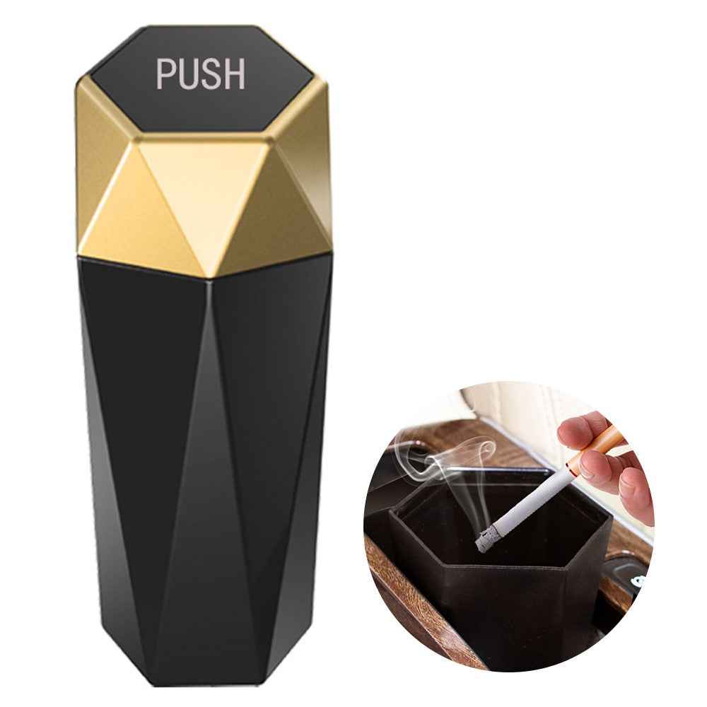 OUDEW Car Trash Can with Lid Mini Washable Vehicle Trash Can Desktop Center Console Dustbin Garbage Organizer - Gold