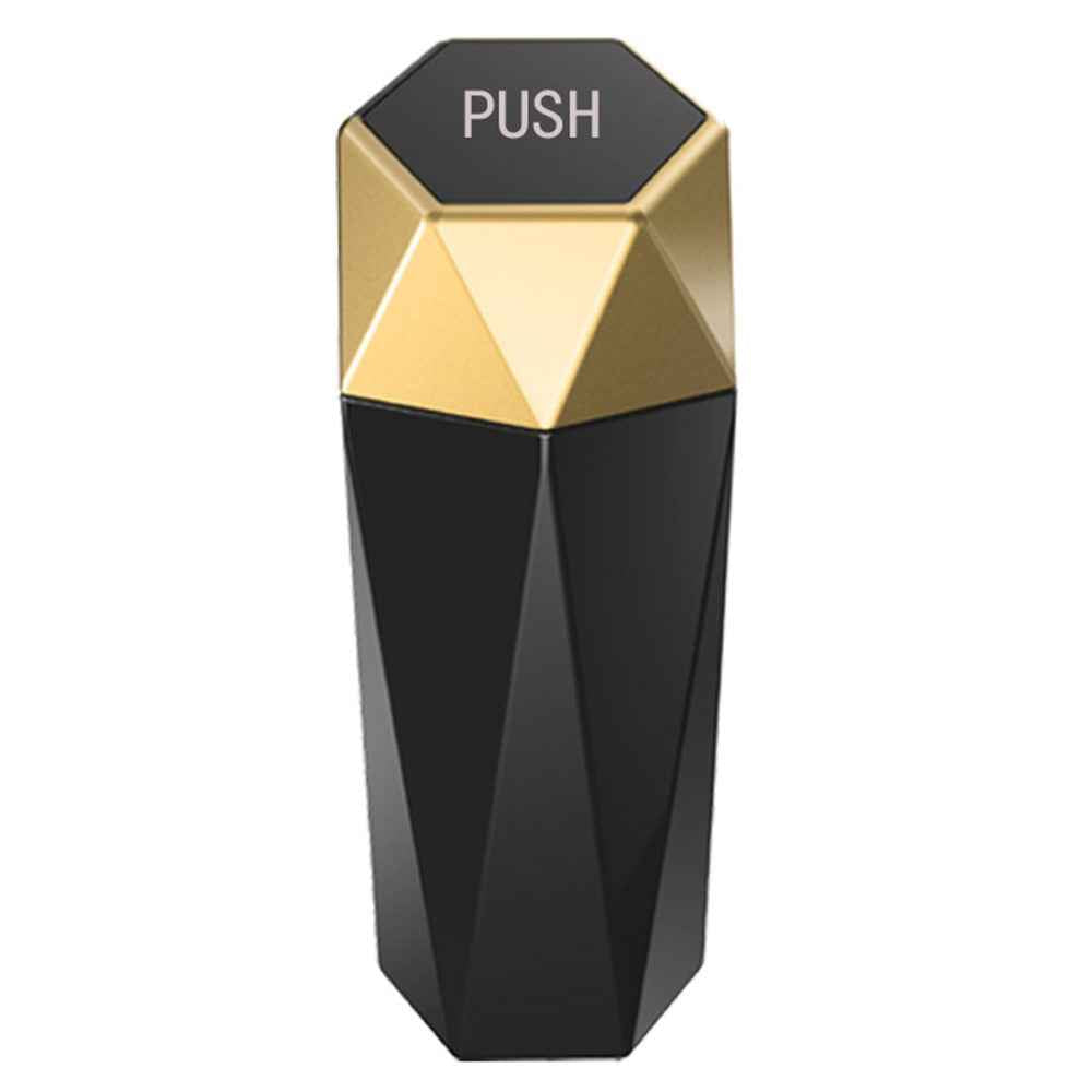 OUDEW Car Trash Can with Lid Mini Washable Vehicle Trash Can Desktop Center Console Dustbin Garbage Organizer - Gold