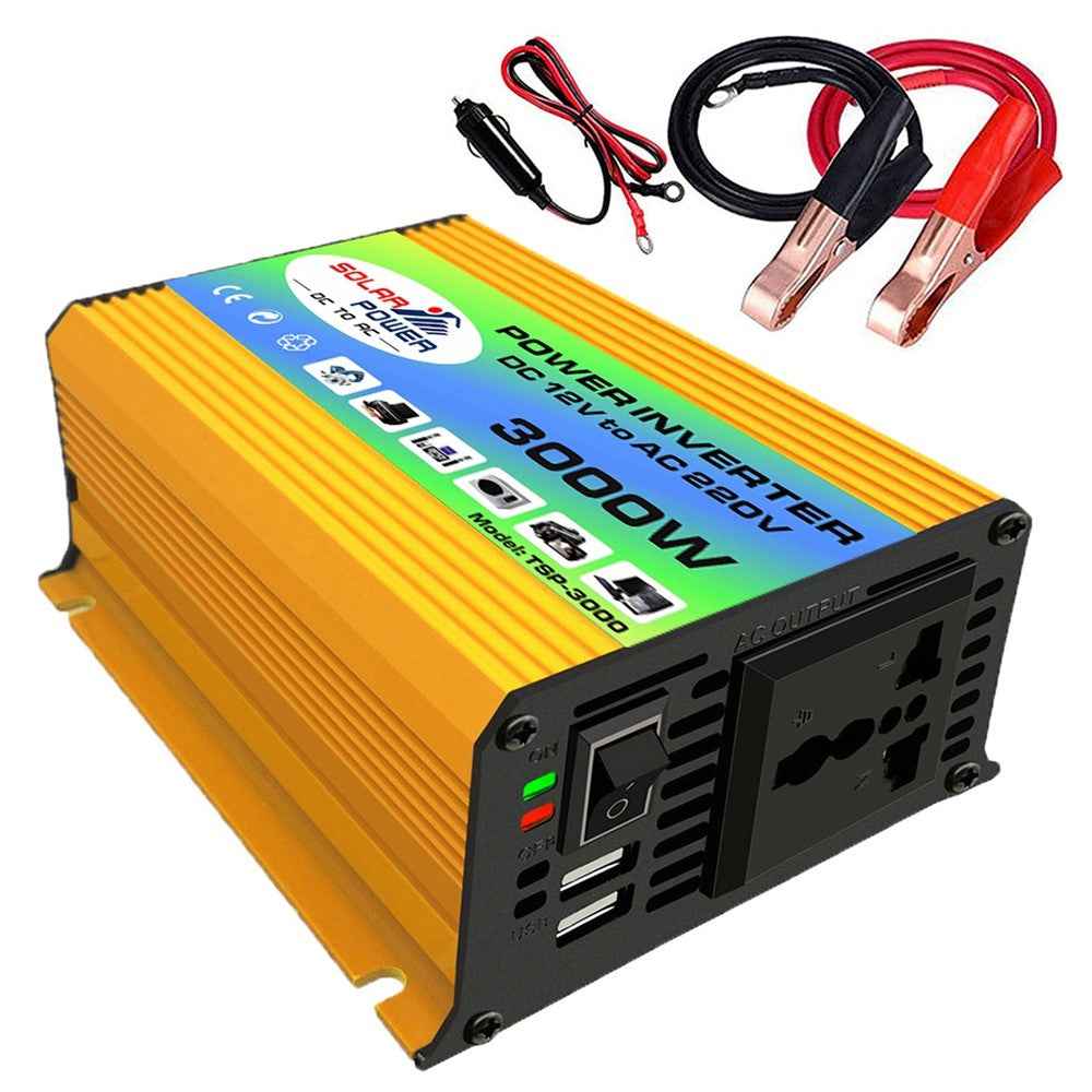 Tang I Generation 12V to 220V 3000W Intelligent Car Power Inverter with Dual USB for Camping, Traveling - Yellow