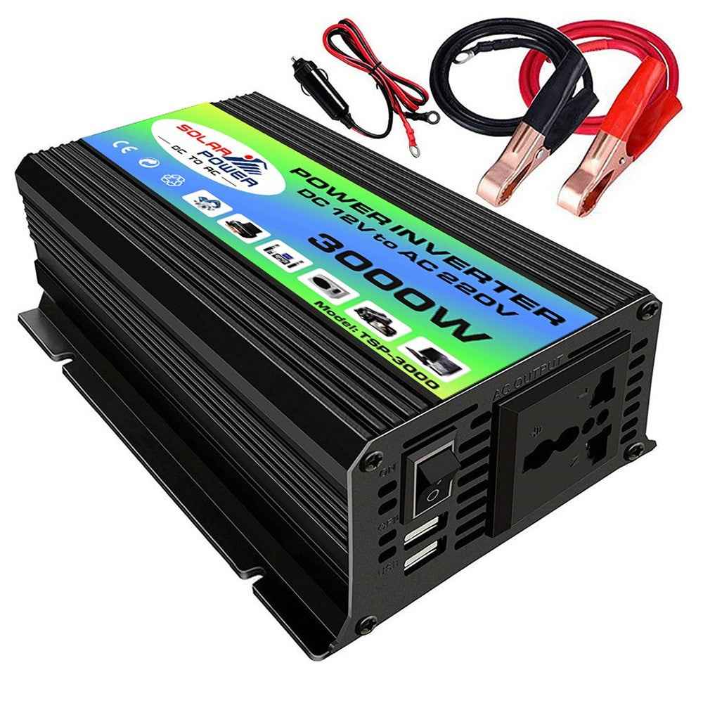 Tang I Generation 12V to 220V 3000W Intelligent Car Power Inverter with Dual USB for Camping, Traveling - Black