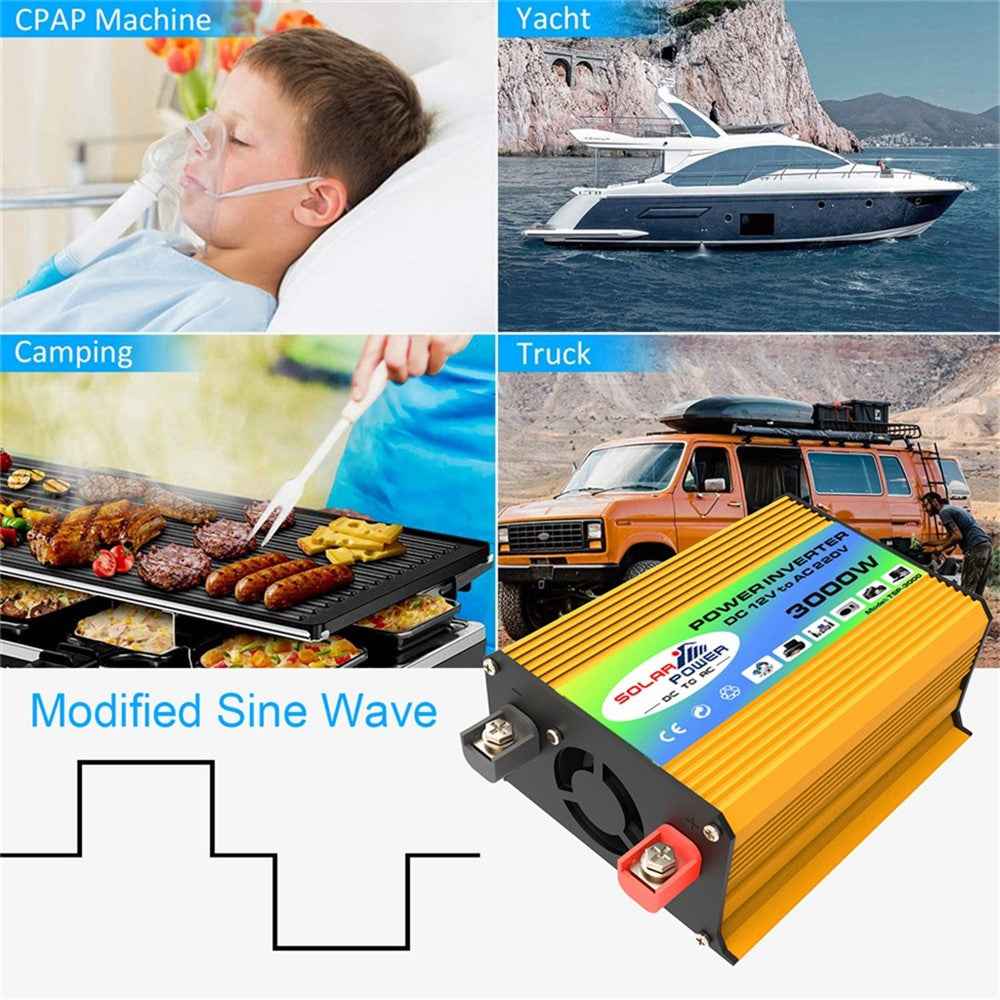 Tang I Generation 12V to 220V 3000W Intelligent Car Power Inverter with Dual USB for Camping, Traveling - Black
