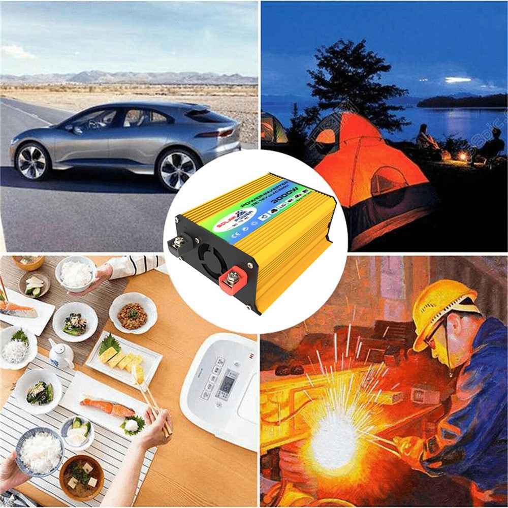 Tang I Generation 12V to 220V 3000W Intelligent Car Power Inverter with Dual USB for Camping, Traveling - Black