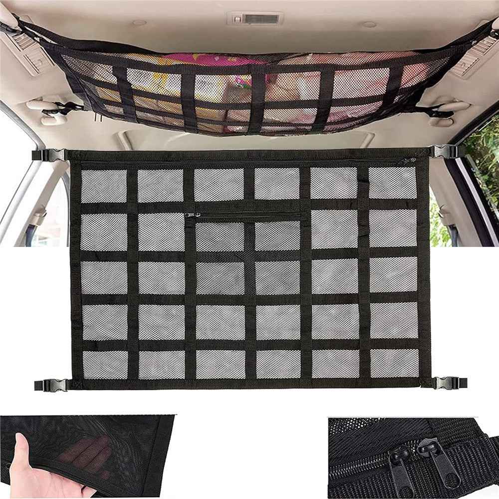 70x50cm Double-Layer Car Roof Storage Net Pocket Vehicle Interior Roof Storage Mesh Organizer