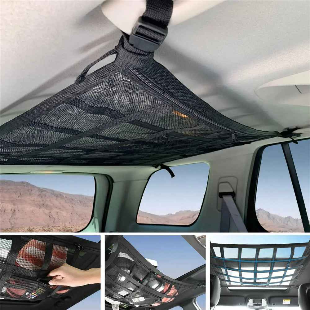 70x50cm Double-Layer Car Roof Storage Net Pocket Vehicle Interior Roof Storage Mesh Organizer