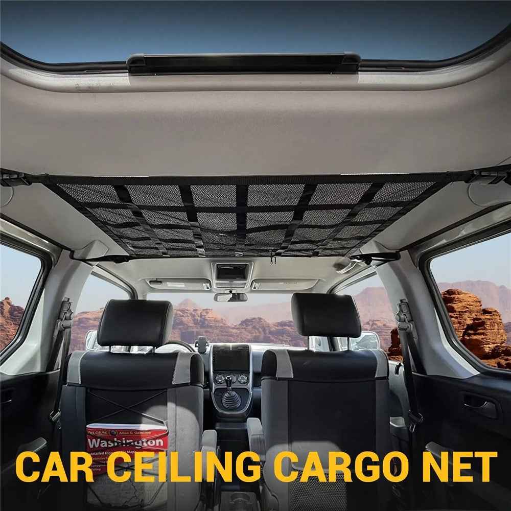70x50cm Double-Layer Car Roof Storage Net Pocket Vehicle Interior Roof Storage Mesh Organizer