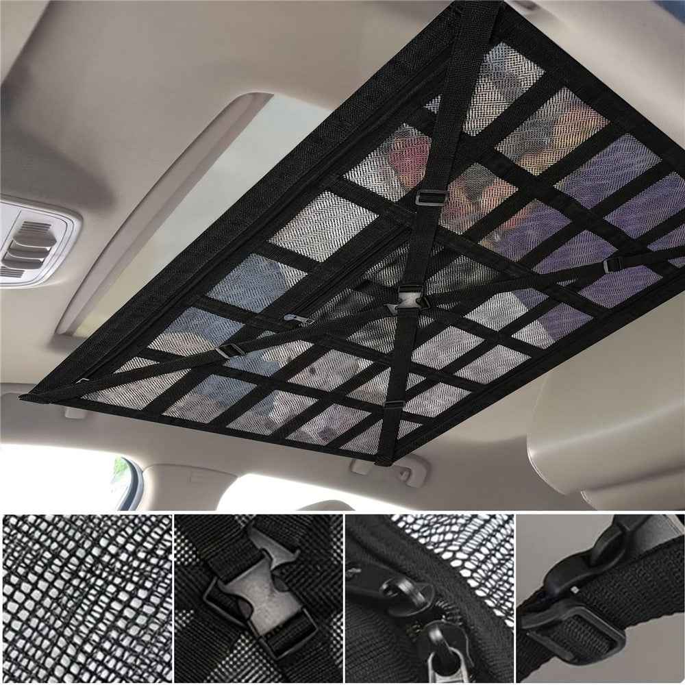 70x50cm Double-Layer Car Roof Storage Net Pocket Vehicle Interior Roof Storage Mesh Organizer