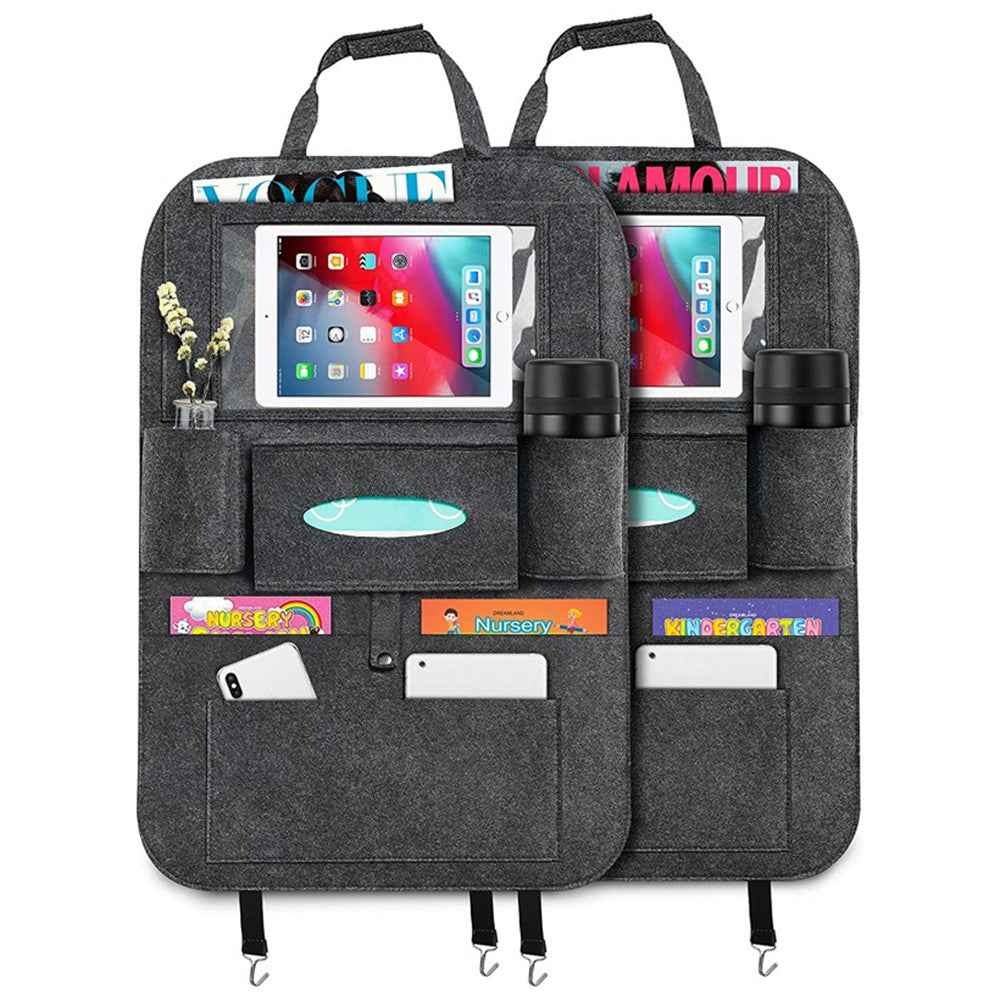 Car Seat Back Felt Hanging Bag Multi-Pocket Sundries Tissue Tablet Storage Bag - Dark Grey