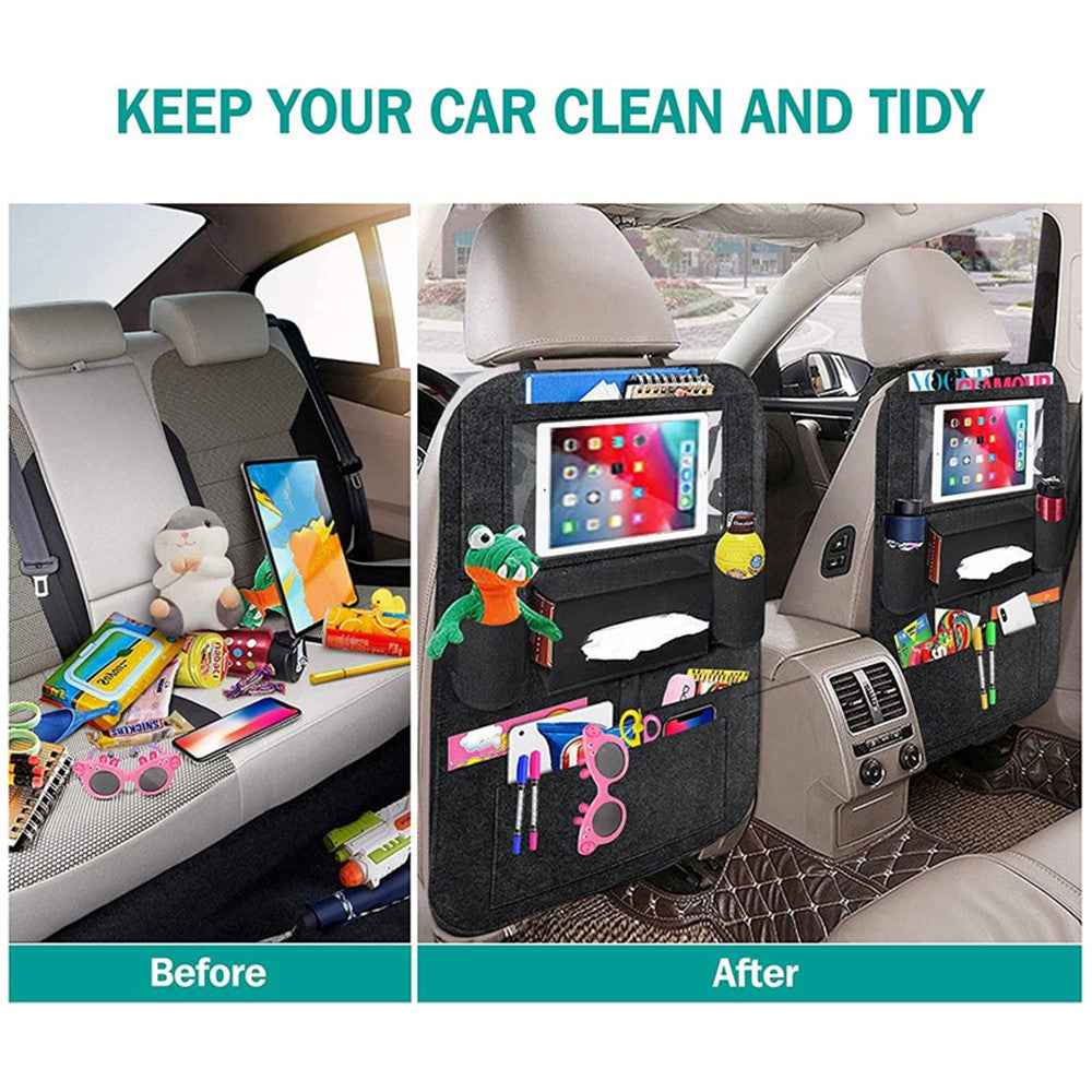 Car Seat Back Felt Hanging Bag Multi-Pocket Sundries Tissue Tablet Storage Bag - Dark Grey