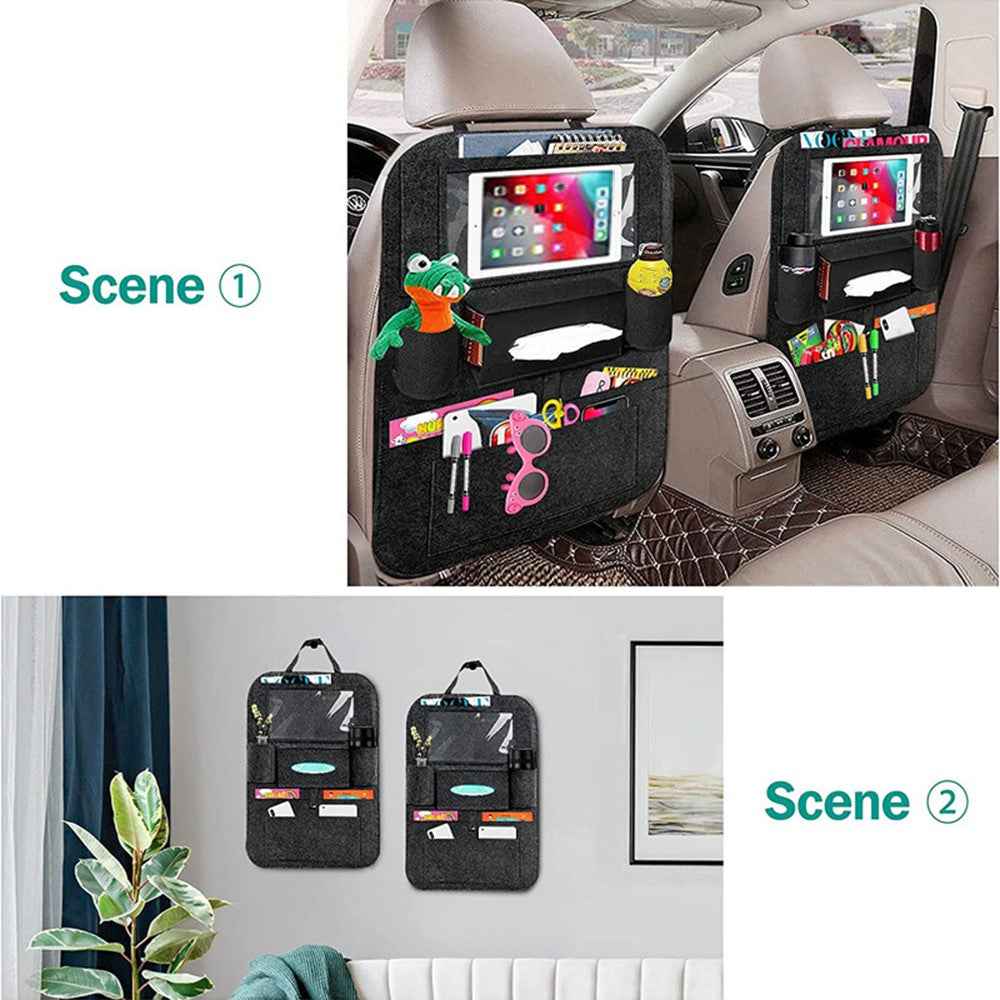Car Seat Back Felt Hanging Bag Multi-Pocket Sundries Tissue Tablet Storage Bag - Dark Grey