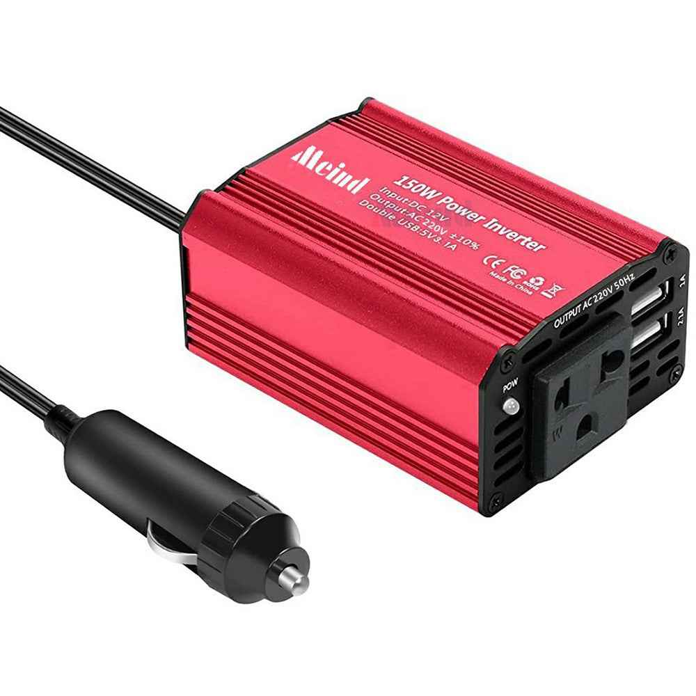 MEIND M6500 150W Car Power Inverter 12V DC to 220V AC Converter with Dual USB Ports - EU Plug+Red