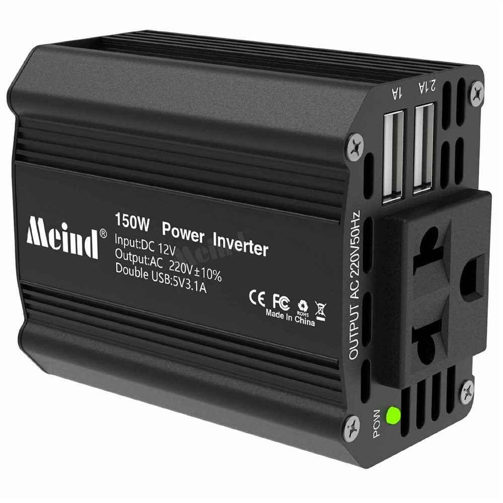 MEIND M6500 150W Car Power Inverter 12V DC to 220V AC Converter with Dual USB Ports - EU Plug+Black